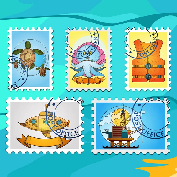 Conjunto de selos postais —  Vetores de Stock