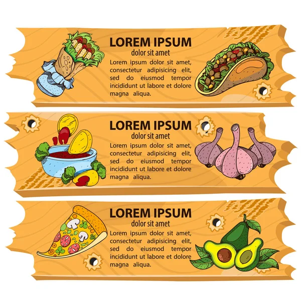 Set banner makanan cepat saji - Stok Vektor