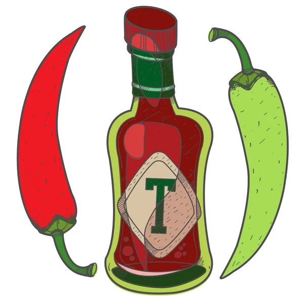 Ketchup con pimientos picantes — Vector de stock