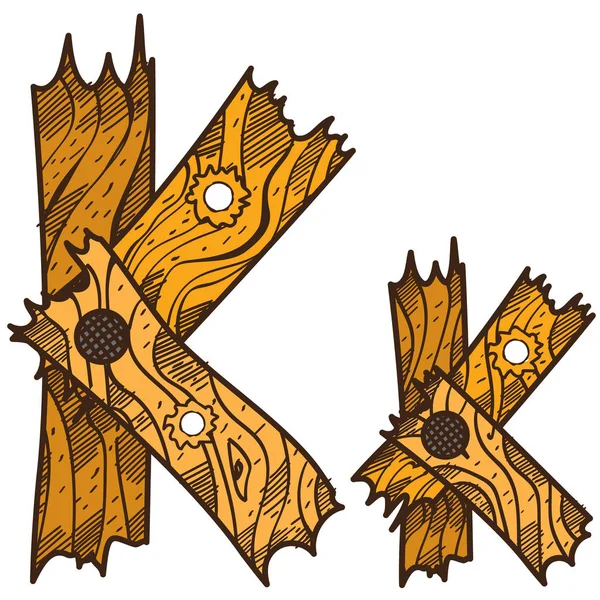 Буква K из деревянных досок . — стоковый вектор