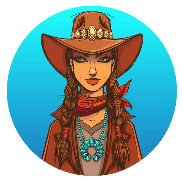Menina de chapéu de cowboy — Vetor de Stock