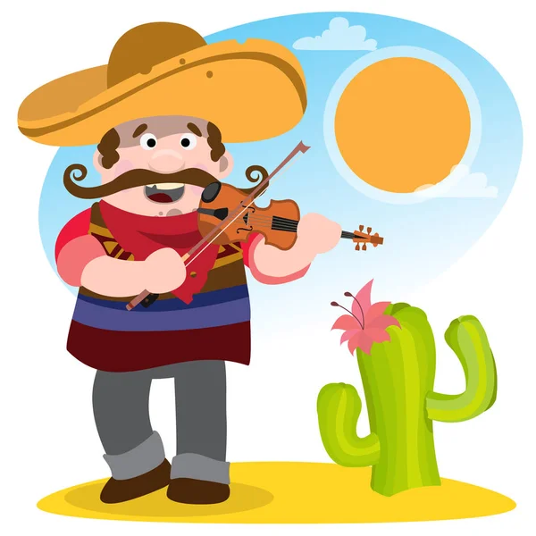 Mariachi in sombrero and with a violin. — Stock Vector