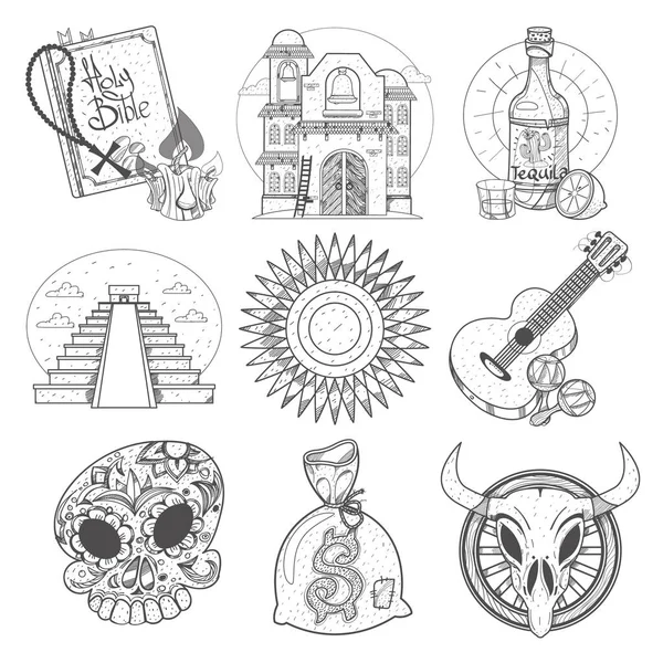 Iconos temáticos mexicanos — Archivo Imágenes Vectoriales