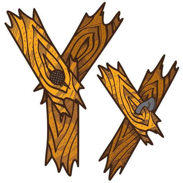 Bokstaven Y från träplankor. — Stock vektor