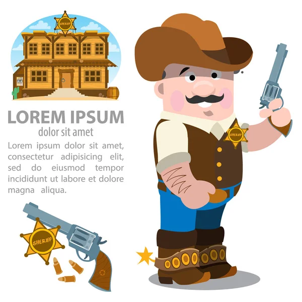 Sheriff del Salvaje Oeste con pistola — Vector de stock