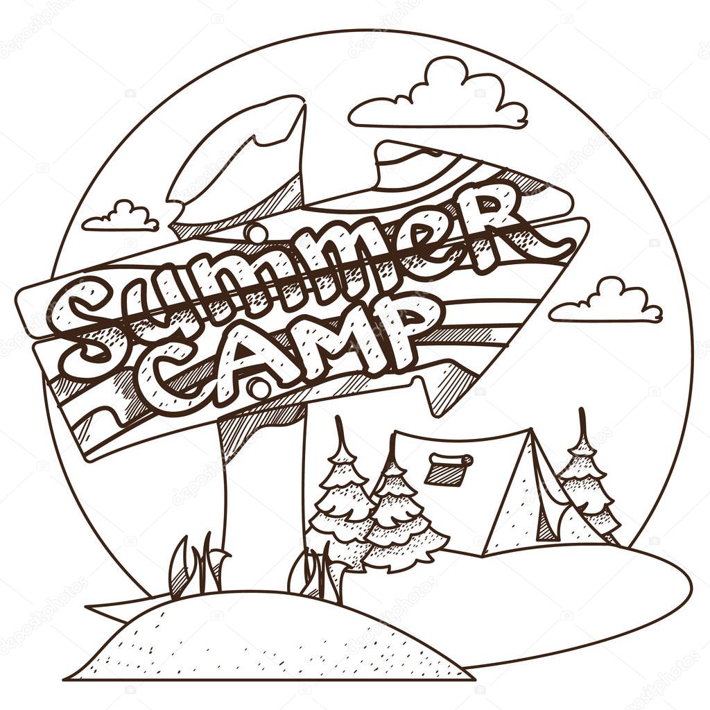 Tourism logo. Hiking, climbing, traveling outline illustration.