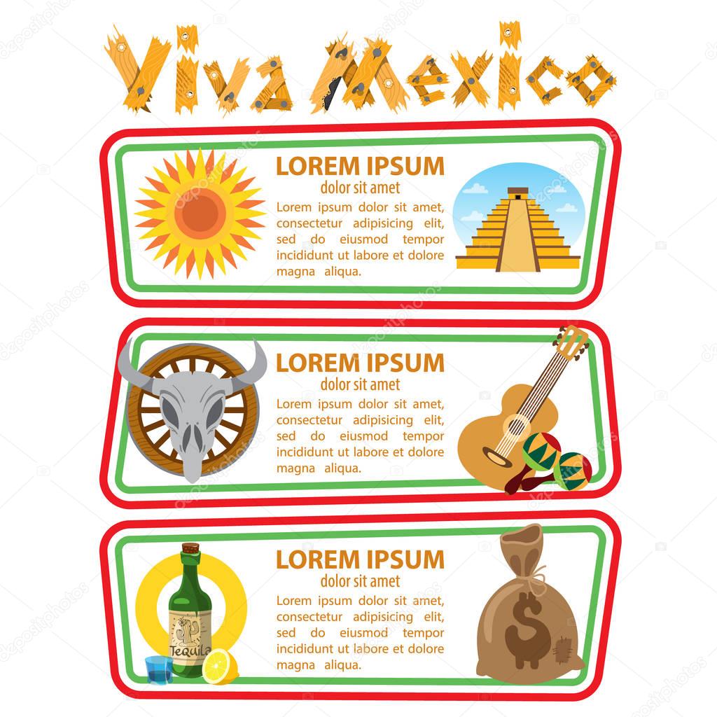 Set of banners on a Mexican theme. Labels for tourist promotional materials.