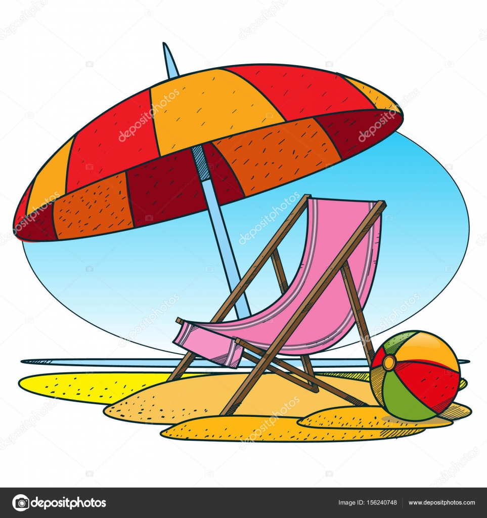 Deckchair And Parasol On The Beach Stock Vector