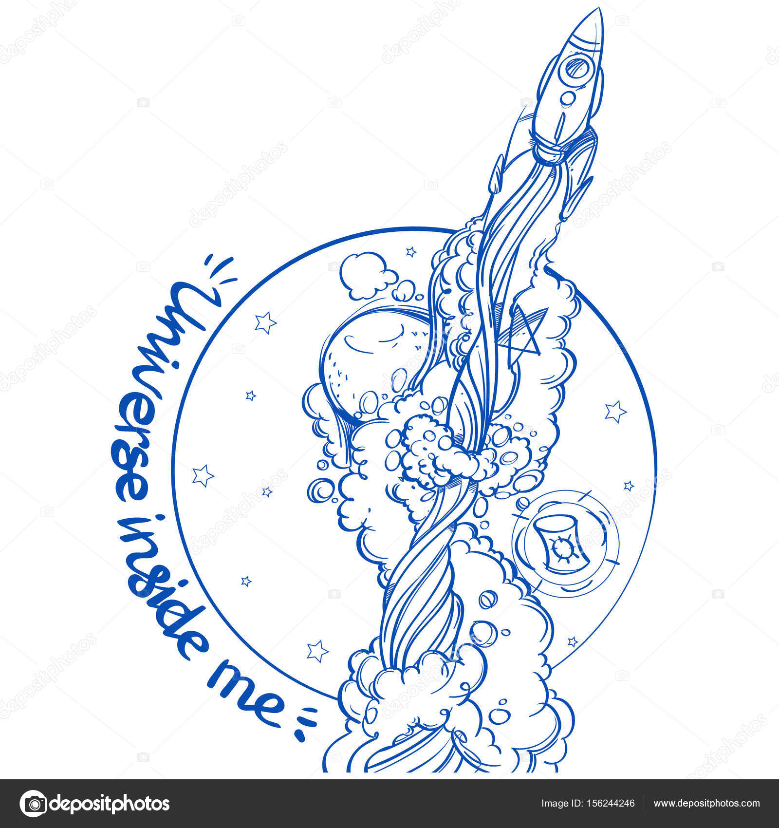 Il razzo salire sullo sfondo del globo Illustrazione di contorno sul tema dell esplorazione spaziale Motivotsionny poster Uno schizzo di un tatuaggio