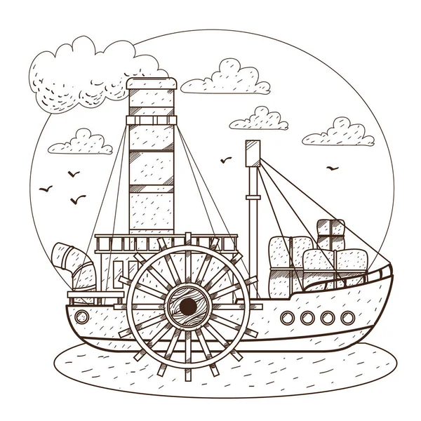 Barco a vapor logotipo simples — Vetor de Stock