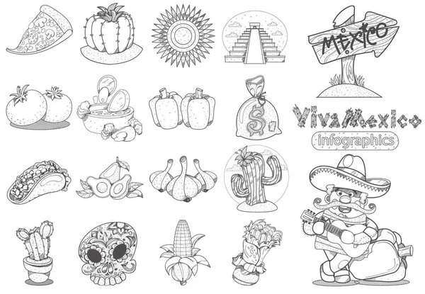 stock vector Mexican theme icons