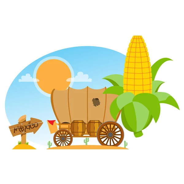 Covered wagon and ear of corn — Stock Vector