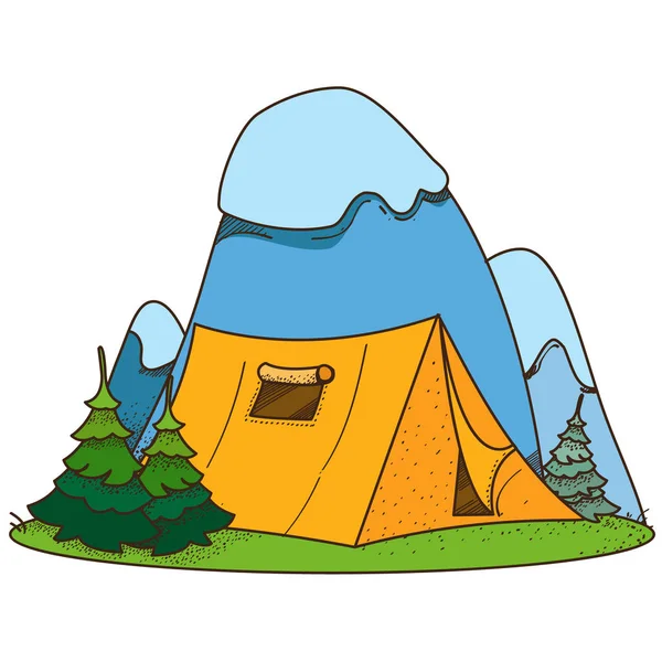 Mountains and tourist tent. — Stock Vector
