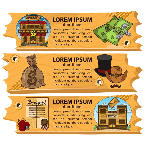 Set banners on the theme of the Wild West — Stock Vector