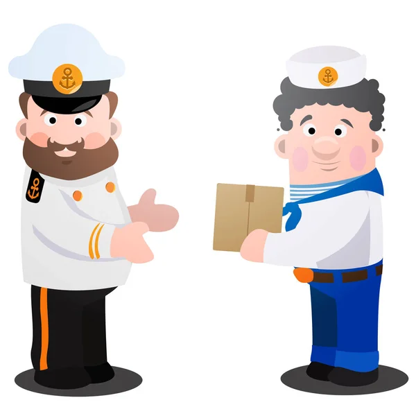 Capitaine et marin avec une boîte — Image vectorielle