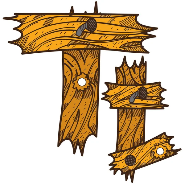 Letter T uit houten planken. — Stockvector