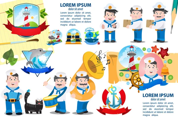 Şablon tema gemide deniz seyahat ile 