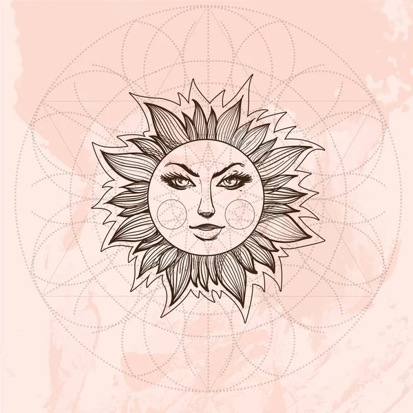 L'image stylisée du soleil avec un visage . — Image vectorielle