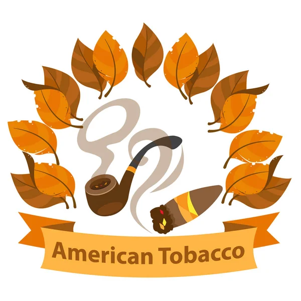 Tabacco, sigari e pipe. Tabacco americano — Vettoriale Stock