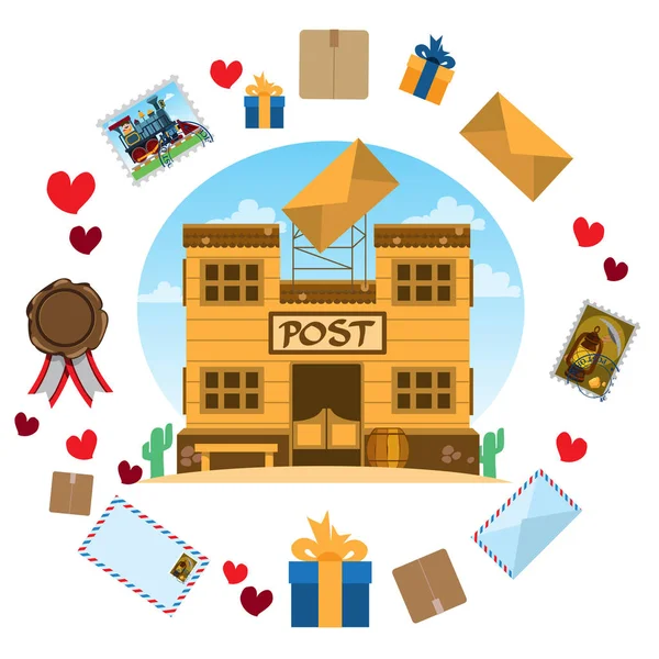 Bâtiment historique dans la boîte aux lettres des envois postaux . — Image vectorielle