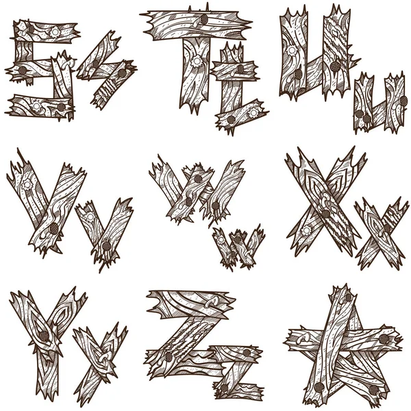 Alfabeto inglese da pezzi di legno . — Vettoriale Stock