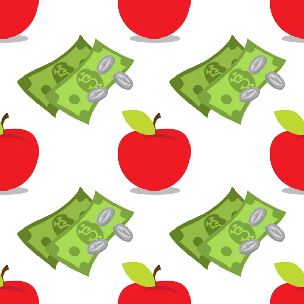 Деньги и яблоко бесшовный шаблон — стоковый вектор