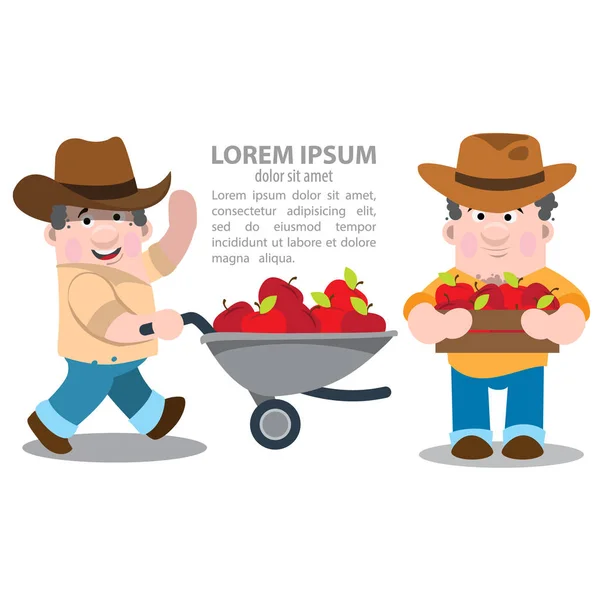 Farmers collect the harvest of apples. — Stock Vector
