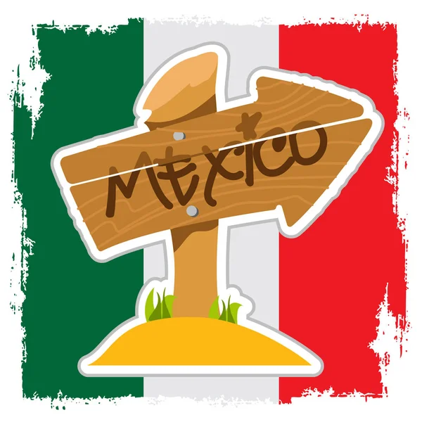 Messico. Segnavia in legno con l'iscrizione — Vettoriale Stock