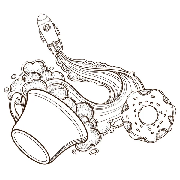 로켓, 도넛, 커피의 낯 짝 — 스톡 벡터