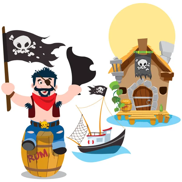 Ensemble d'illustrations sur le thème des pirates — Image vectorielle