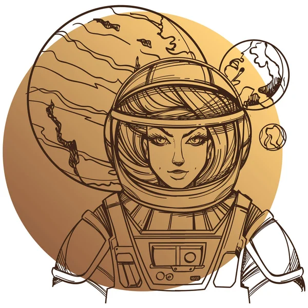 Girl in spacesuit sketch — Stock Vector