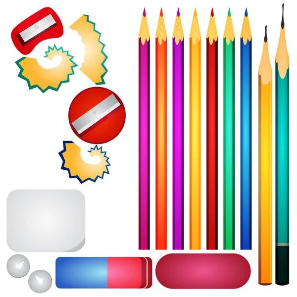 Multi-színes ceruza és radír — Stock Vector