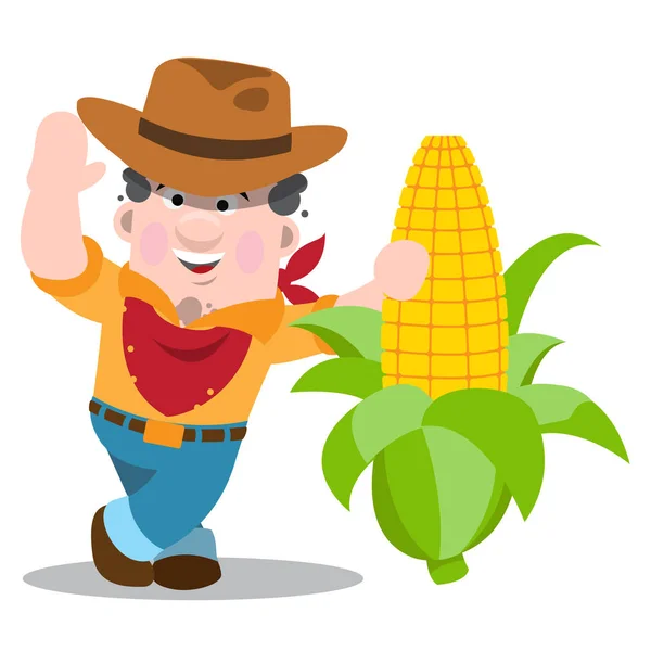 Agricultor y una gran mazorca de maíz . — Archivo Imágenes Vectoriales