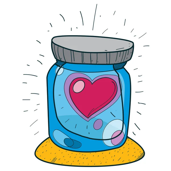 Glass jar with a heart colored illustration — Stock Vector