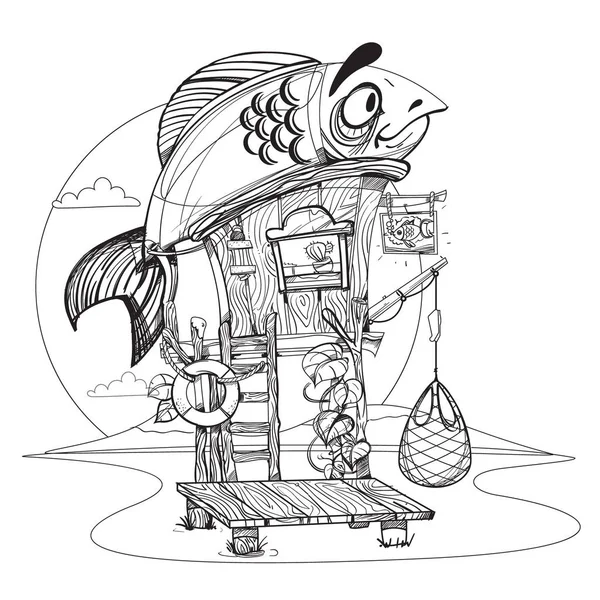 Cartoon huis visser — Stockvector