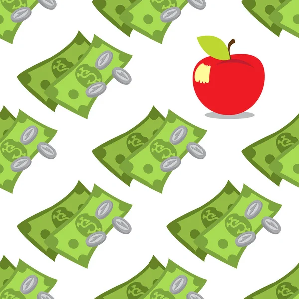 Деньги и яблоко бесшовный шаблон — стоковый вектор