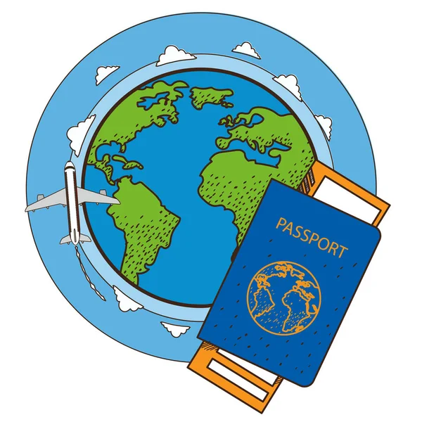 Pasaport ve bilet ve Küre — Stok Vektör