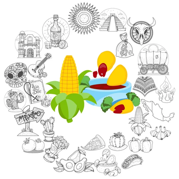 Produits alimentaires mexicains — Image vectorielle