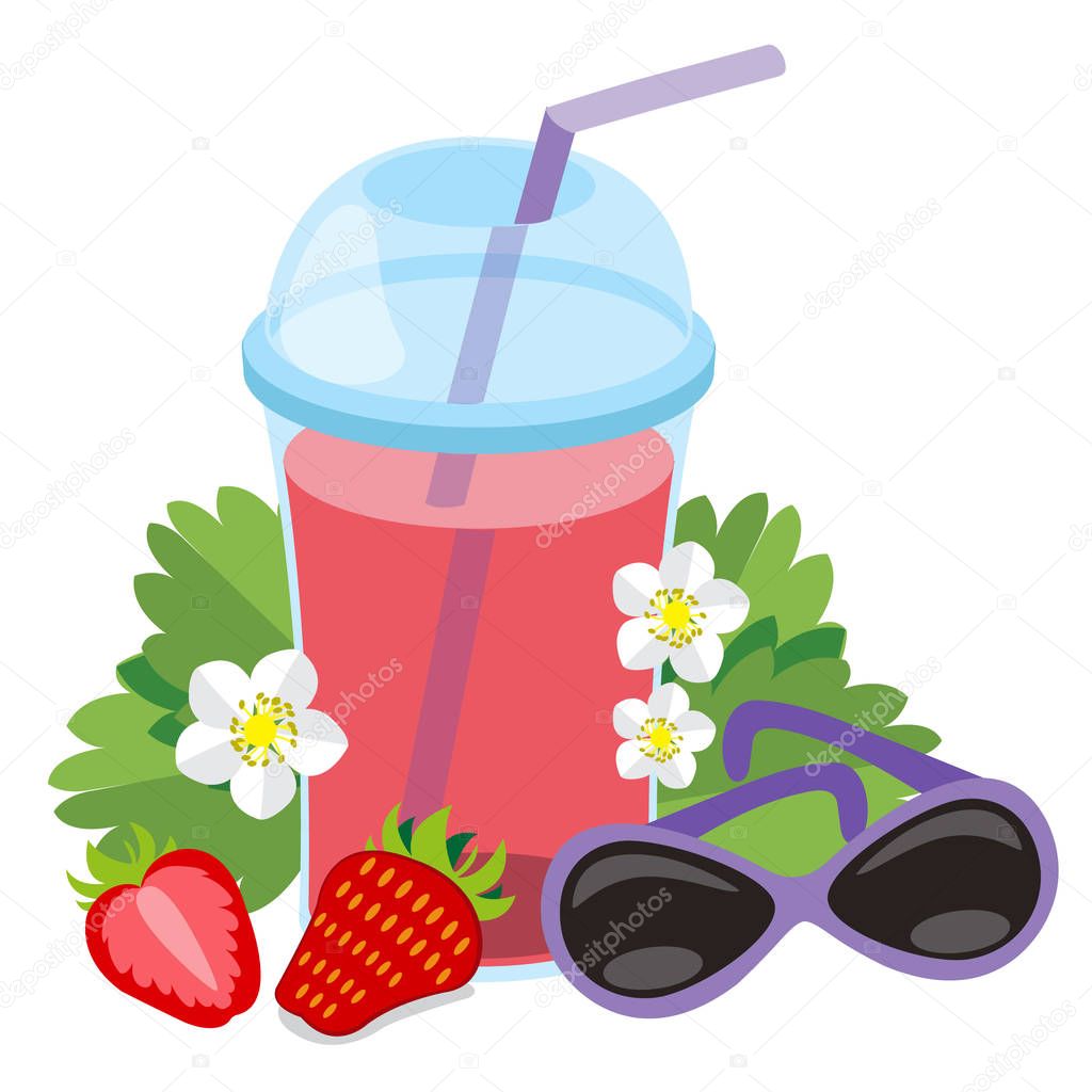 Juice from the berries. Strawberry drink. Lemonade logo.