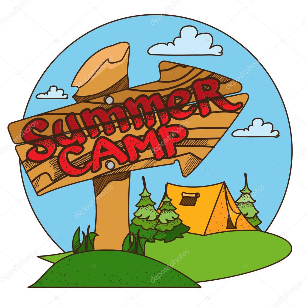 Tourism logo. Hiking, climbing, traveling color illustration.
