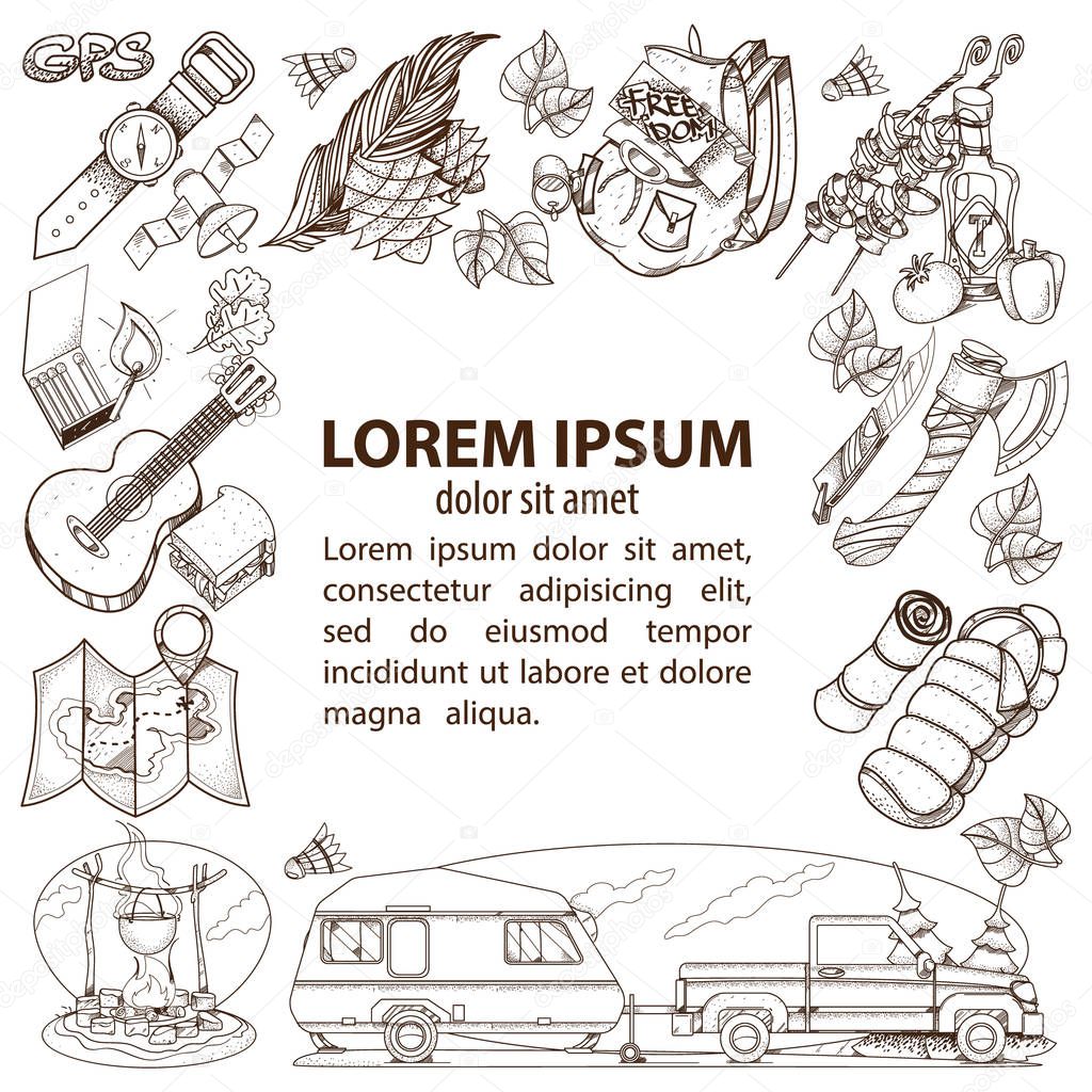 Set in the tourism theme. Travel logos. Coloring books.