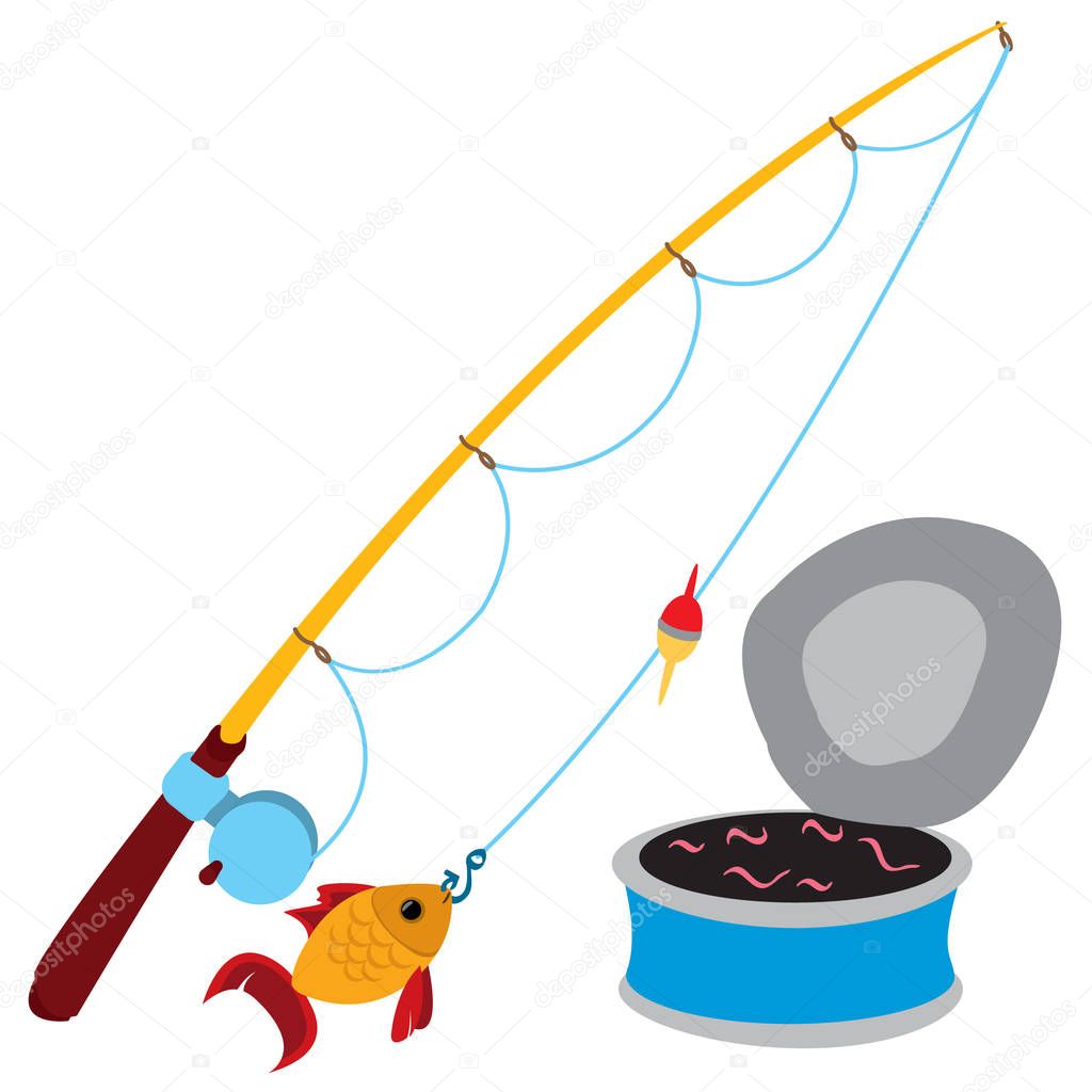 Fishing logo. Fishing rod and a can of worms.