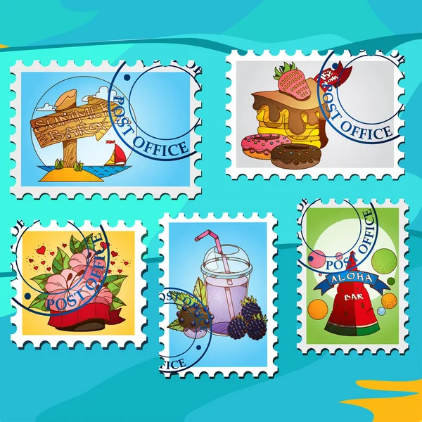 Γραμματόσημα με γλυκά — Διανυσματικό Αρχείο
