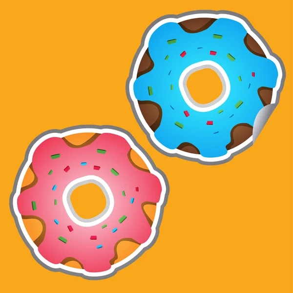 Twee donuts met roze en blauwe suikerglazuur — Stockvector