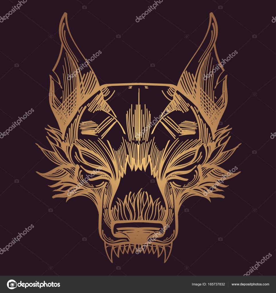 Muso di un lupo ¨ un illustrazione per la creazione di disegni di tatuaggi stampa su vestiti pro tazione di manifesti e volantini — Vettoriali di