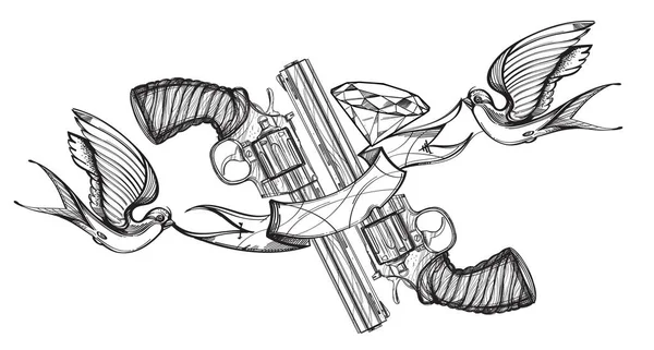 Contour afbeelding van twee revolvers — Stockvector