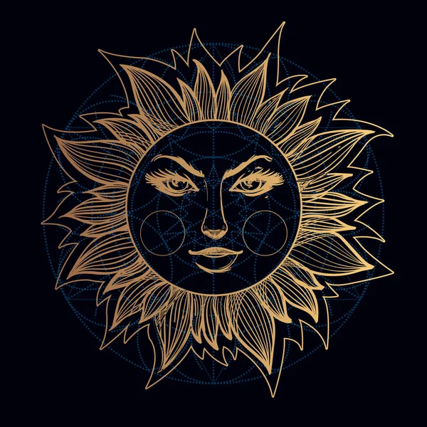 Soleil stylisé avec un visage . — Image vectorielle