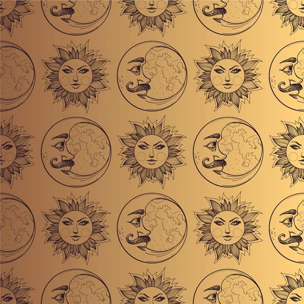 Mönster av en stiliserad sol och måne — Stock vektor