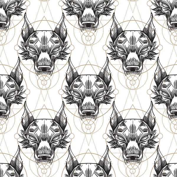 Muzzle of the wolf is a seamless pattern 