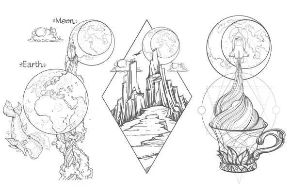 L'engin spatial et la tasse de café — Image vectorielle